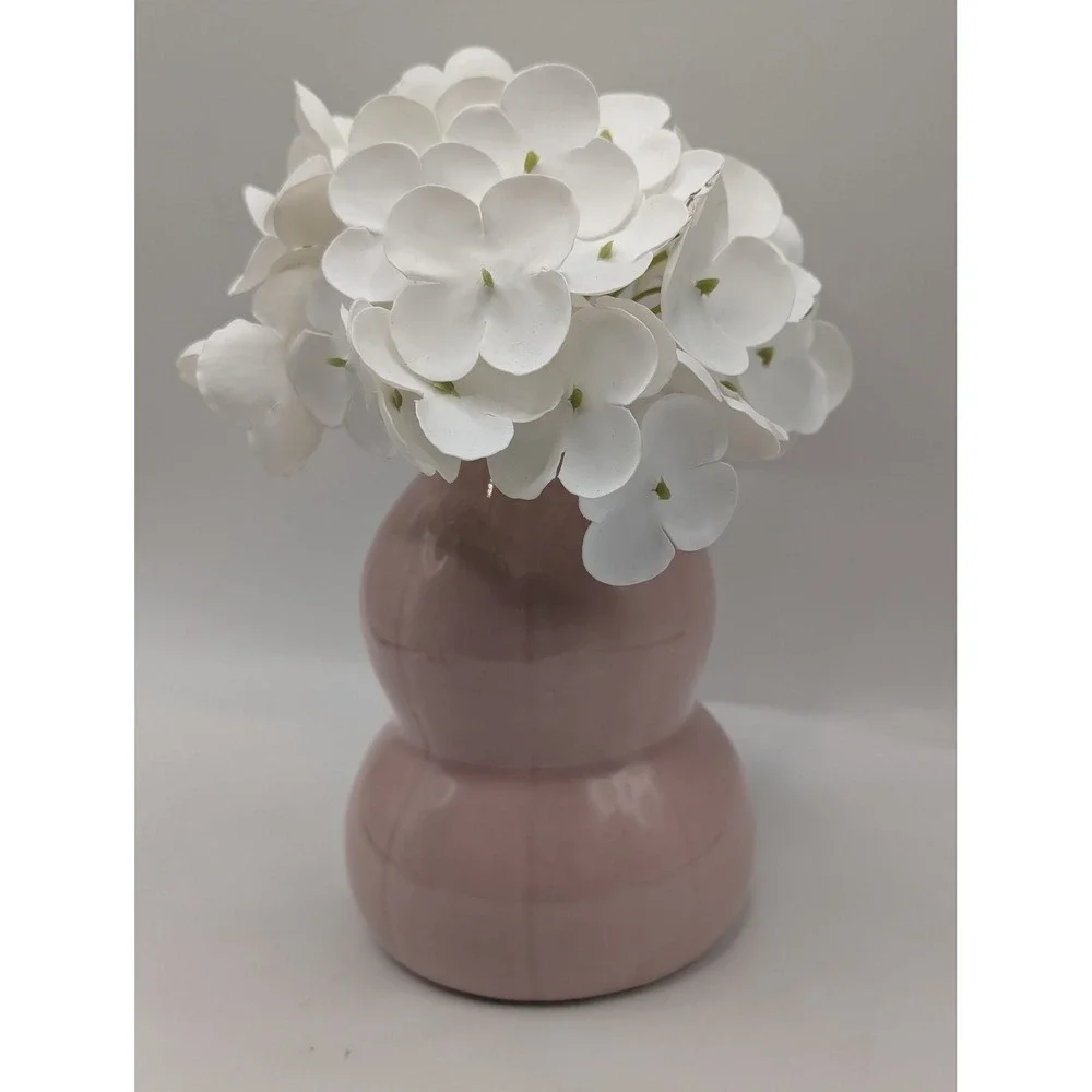 Design International Pink Ceramic Gourd Vase White Artificial Flowers‎ DIG48470